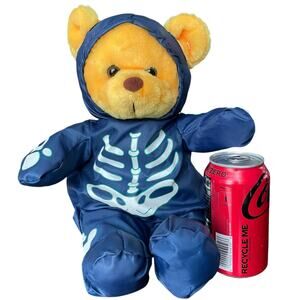 Vintage 90s Halloween Nylon Skeleton Bear Plush Costume Blue Stuffed Animal Toy